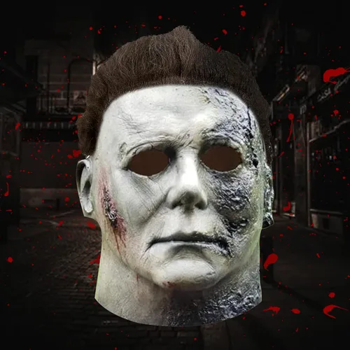 Vista 5 de Michael Myers - Máscara original de miedo para adultos máscara de látex de Halloween 2021 para cosplay graduación disfraz de Michael Myers 2021-negro