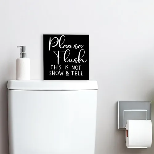Vista 6 de Divertido letrero de madera negra – Please Flush, Not Show and Tell – Letrero de bloque de madera para inodoro, baño, hogar, mesa, decoración