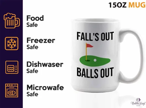 Vista 3 de Taza de café de golf de 15 onzas, color blanco, Fll's Out Ball's Out, campo de golf, juego de Birdie Putt, club de golf, carrito de juego Outoor