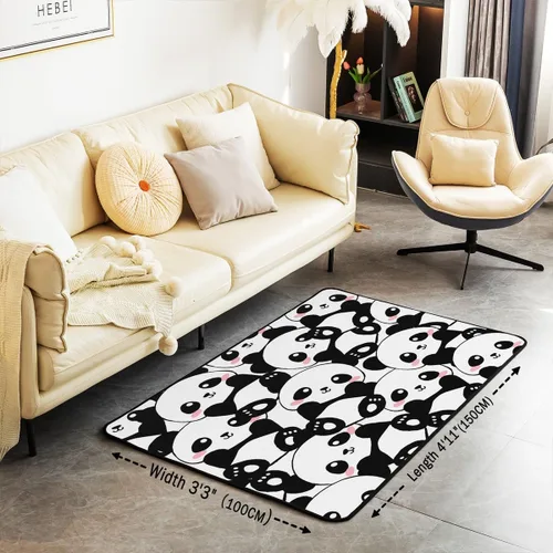 Vista 2 de Erosebridal Alfombra Kawaii de 5 x 7 pies para niños, decoración de dormitorio de adolescentes; alfombra de panda blanco y negro; alfombra de área