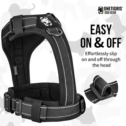 Vista 3 de OneTigris - Arnés para perro, chaleco para perro con acolchado suave sin tirones, nylon ajustable táctico de alta resistencia para perros medianos
