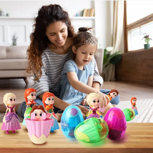 Vista 5 de xutengy Paquete de 4 rellenos esenciales para cesta de Pascua, huevos de princesa, juguetes de deformación prellenados para niños y niñas