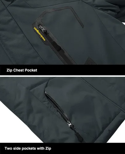 Vista 5 de MAGCOMSEN - Chaqueta de invierno para hombre, impermeable, abrigada, con forro polar y múltiples bolsillos