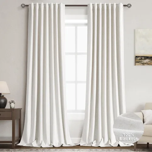 Vista 40 de Nanspring Cortinas de lino 100% opacas para dormitorio, 96 pulgadas de largo, con pestaña trasera, bolsillo para barra, aislamiento térmico, cortina