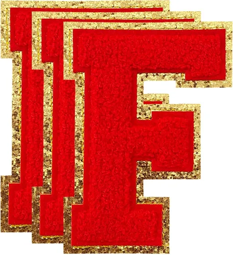Vista 182 de 3 parches de letras de felpilla roja, parches de letras termo-adhesivas de 4-1/2" con brillantina para ropa, S