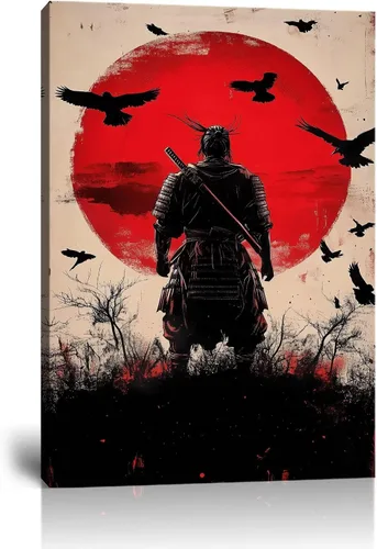 Vista 19 de Arte de pared de samurái japonés para sala de estar y dormitorio, impresiones en lienzo japonesas, póster samurái, arte enmarcado listo para colgar