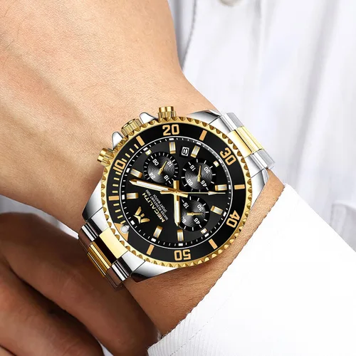 Vista 3 de MEGALITH Relojes para hombre, acero inoxidable, impermeable, analógico, de cuarzo, cronógrafo, de negocios, para hombres, fecha automática