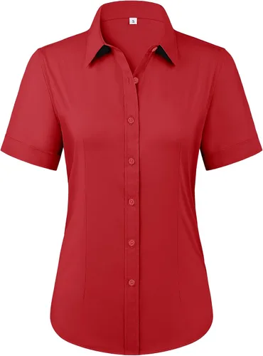 Vista 9 de Siliteelon - Camisas de vestir con protección contra manchas, sin arrugas, de manga corta, color liso, con botones, para mujer