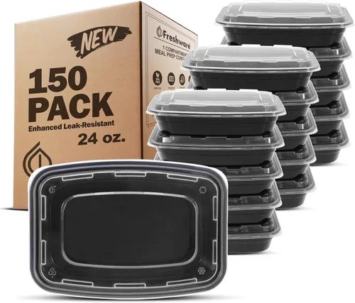 Vista 12 de Freshware - Recipientes para comida [50 unidades] con 1 compartimento y tapas, contenedores para almacenamiento de alimentos, caja Bento, sin BPA