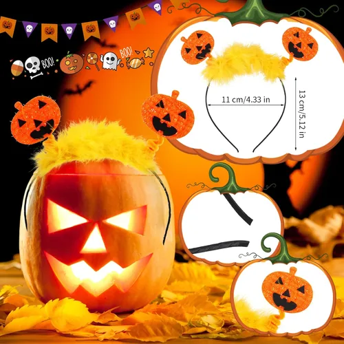 Vista 7 de Yexiya 6 diademas de calabaza de Halloween, sombrero de calabaza, diadema de vestir para mujeres, adultos, niños, suministros de fiesta de disfraces