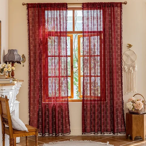 Vista 22 de YJ YANJUN - Cortinas de café boho, 24 pulgadas de largo, 2 paneles, cada una de 59" de ancho x 24" de largo, beige, con crochet, cortinas de cocina
