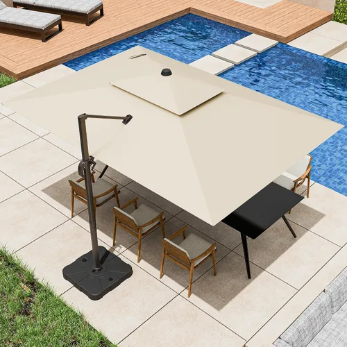 Vista 8 de Sombrilla voladiza para patio, 9 x 12 pies, sombrilla giratoria Beige