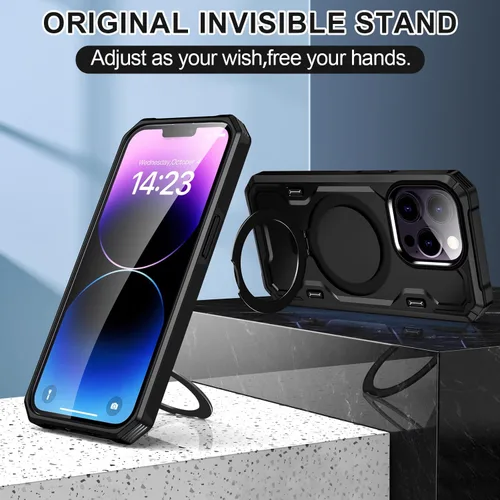 Vista 5 de Funda protectora completa para iPhone 13 Pro de 6.1 pulgadas, compatible con MagSafe, soporte invisible integrado y soporte de anillo, grado MIL