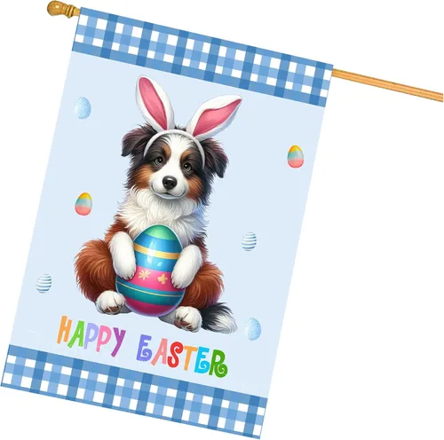Vista 26 de Chow Chow Easter Day Dog House Flags for Home Decorations - Double Sided Yard Lawn Easter Festival Decorative Gift - Holiday Cats Flag Decor 28"w x