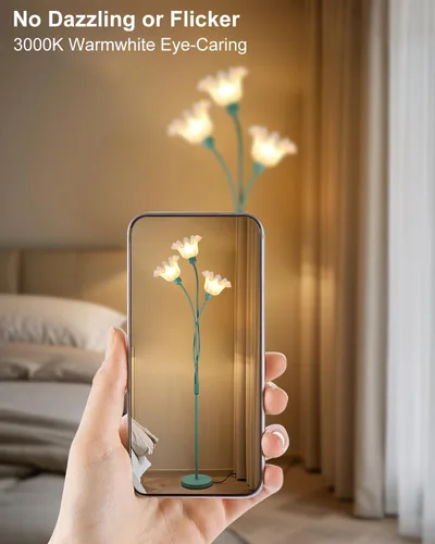 Vista 5 de Lámpara de pie de flores para sala de estar, moderna lámpara de pie de árbol con cabezas ajustables, 3 luces 3000 K suave blanco cálido lámpara