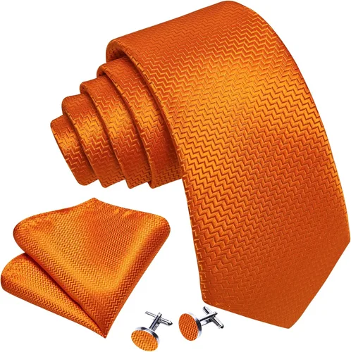 Vista 60 de Barry.Wang Juego de corbatas a cuadros para hombre con pañuelo gemelos de rayas clásicas