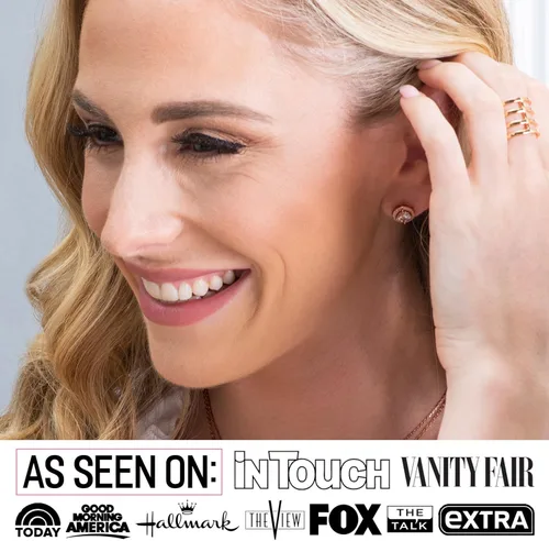 Vista 3 de Cate & Chloe Ariel - Aretes de tuerca chapados en oro blanco de 18 quilates, aretes de diamante simulado de plata, aretes de corte redondo
