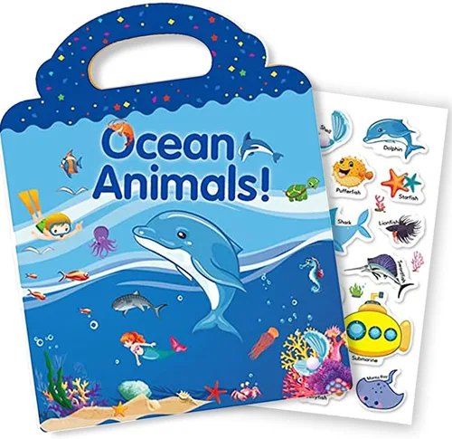Vista 8 de Libro de calcomanías reutilizables para niños, calcomanías de animales, juguetes educativos de aprendizaje, calcomanías de viaje, libros