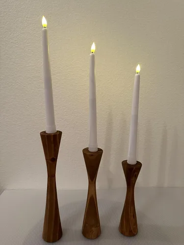 Vista 3 de Portavelas grandes y cónicos Geo de madera, candelabros cónicos y moderno candelabro decorativo para mesa, mantel de boda, fiesta, regalo