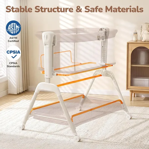 Vista 9 de Ezebaby Rocking Baby Bassinet Bedside Sleeper: 3-in-1 Bedside Bassinet for Baby - Breathable Full-Mesh Crib with Mattress 6 Height Adjustable with