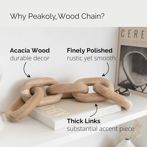 Vista 3 de PEAKOLY Artículos de decoración para estantes de libros, decoración de eslabones de cadena de madera de acacia, accesorios de mesa de café