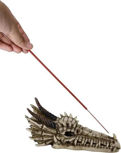 Vista 8 de Ebros Gift Estatuilla de quemador de incienso con cabeza de dragón fósil antiguo rogón gótico medieval Esqueleto Esqueleto Escultura macabra Oso