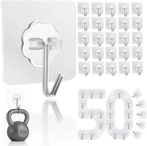 Vista 16 de DDMY Ganchos adhesivos resistentes para colgar 50 libras (máx.), ganchos de pared negros con fuerte adherencia, gancho extraíble sin daños