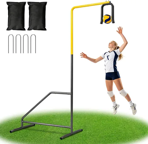 Vista 7 de Entrenador de púas de voleibol, altura ajustable, equipo de práctica individual para ajustar, pinchar, golpear, servir, recarga fácil de bola, base