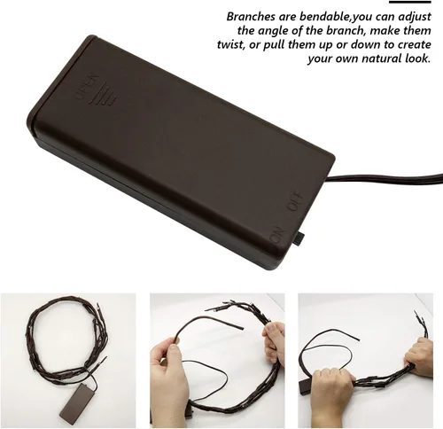 Vista 9 de Luz LED de rama que funciona con pilas, ramas iluminadas, jarrón, ramita de sauce iluminada, 30 pulgadas, 20 LED para decoración de Navidad, hogar