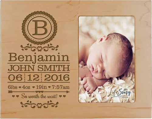 Vista 6 de LifeSong Milestones Marco de fotos personalizado con monograma de anuncio de nacimiento de bebé para niños y niñas recién nacidos, marco de fotos