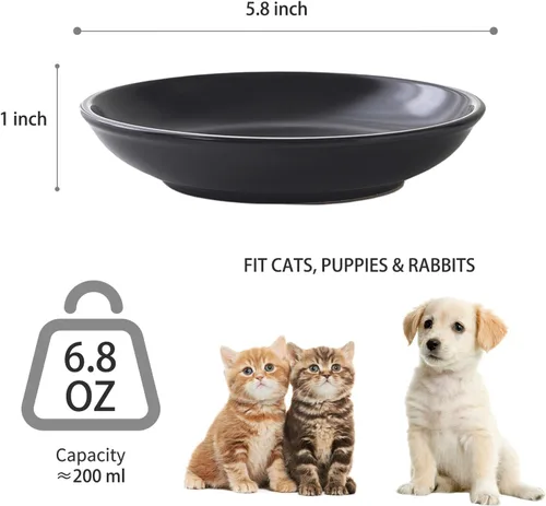 Vista 3 de Juego de 4 cuencos de cerámica para gatos – Paquete de 4 platos saludables y anchos para gatos poco profundos para comida y agua, cuencos antifatiga