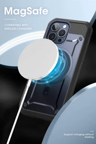 Vista 3 de SUPCASE Funda para iPhone 15 Pro con soporte (Unicorn Beetle Pro Mag), protector de pantalla integrado y clip para cinturón, compatible con MagSafe
