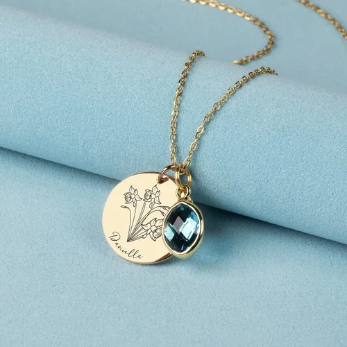 Vista 6 de Personalization Lab Regalos de cumpleaños para mujer, collar con nombre personalizado, collar de piedra natal para mujer