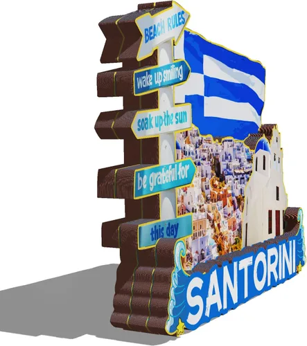 Vista 2 de Santorini Grecia - Imán de madera 3D para nevera, recuerdos coleccionables, decoración hecha a mano, artesanías, 4