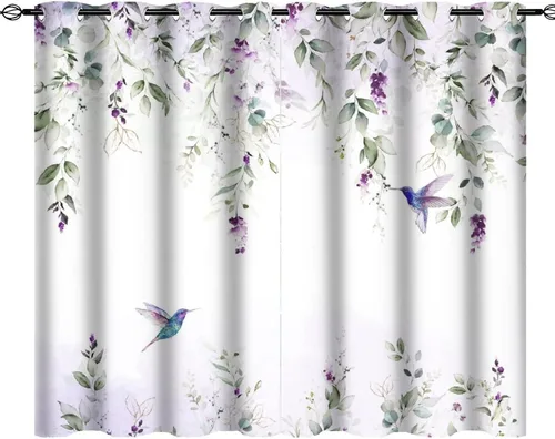 Vista 39 de Cortinas abstractas de eucalipto y colibrí, cortinas opacas con aislamiento térmico y ojales para dormitorio, 2 paneles de 45 pulgadas de largo x 21