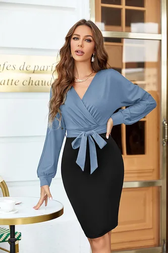 Vista 2 de GRACE KARIN - Vestido tipo tubo de trabajo para mujer, vestido de lápiz para boda, oficina, cóctel, fiesta, manga larga