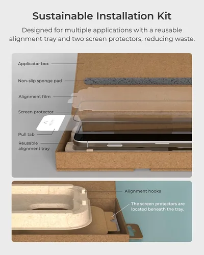 Vista 4 de iOttie Terra - Protector de pantalla de vidrio templado para iPhone 16, grado militar, dureza 9H, inastillable, resistente a los arañazos