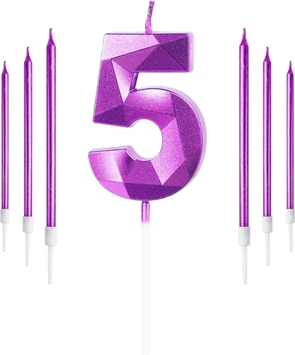 Vista 49 de Vela rosa de cumpleaños número 1 con 6 velas largas, decoraciones de decoración de pastel para fiesta de niña de 1 año, suministros de celebración
