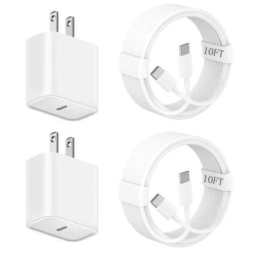 Vista 8 de Cargador de carga rápida para iPhone 17 16 15, paquete de 2 unidades, 20 W, USB C, cargador de pared de viaje, bloque de enchufe, cable de carga