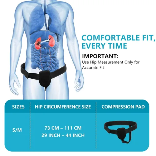 Vista 3 de Cinturones de hernia para hombres – Truss de soporte de hernia inguinal con almohadillas de compresión extraíbles – Correa ajustable para la ingle