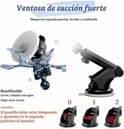 Vista 3 de Soporte para parabrisas con ventosa flexible y tornillos para pantalla Android Auto de coche de 7"/ 9"/ 10,26" Soporte de ventosa mejorado