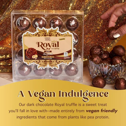 Vista 4 de ChocZero Trufas de Chocolate Negro con Avellana, Veganas, Sin Azúcar, Sin Gluten, Regalo de Vacaciones Keto, Alto en Fibra, 16 Piezas Envueltas