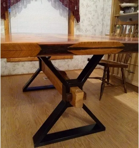 Vista 2 de Patas de metal para mesa, patas de escritorio y muebles resistentes, juego de 2 industriales modernos (28 pulgadas de altura, 23.6 pulgadas de ancho)
