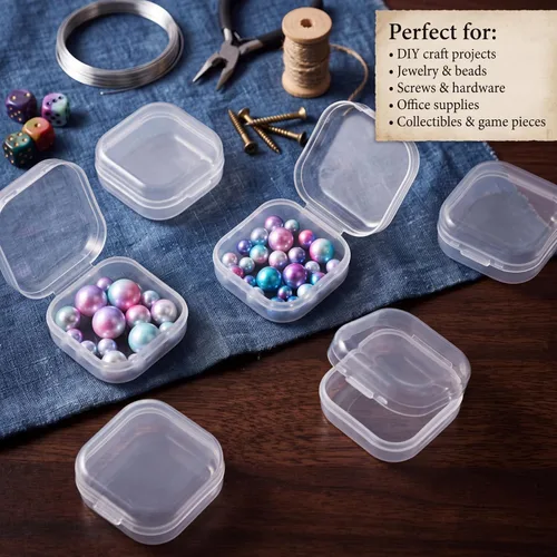 Vista 6 de 24 paquetes de recipientes pequeños de plástico transparente para almacenamiento de cuentas con tapa con bisagras para almacenamiento de objetos