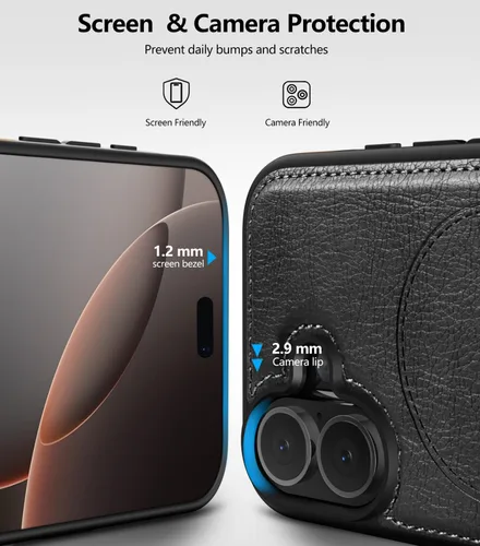 Vista 5 de WTCASE Funda magnética de piel para iPhone 17, soporte invisible integrado [compatible con Magsafe], funda protectora delgada con función atril