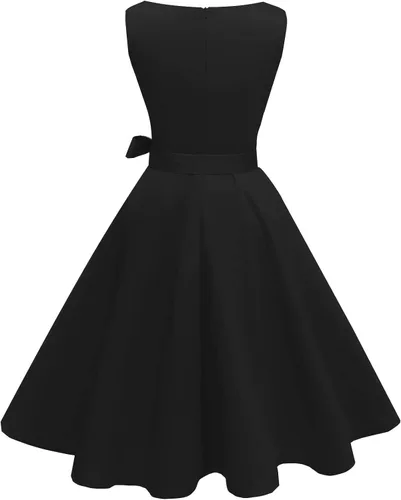 Vista 3 de Hanpceirs Vestido de cóctel para mujer estilo vintage de los años 50 sin mangas cuello en barco