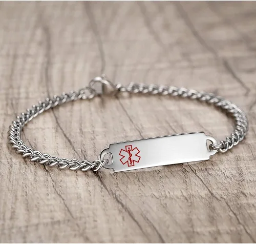 Vista 14 de Pulseras de identificación de alerta médica de 6.5 "-8.5" para mujeres, pulseras de emergencia médica de acero inoxidable, grabado gratuito
