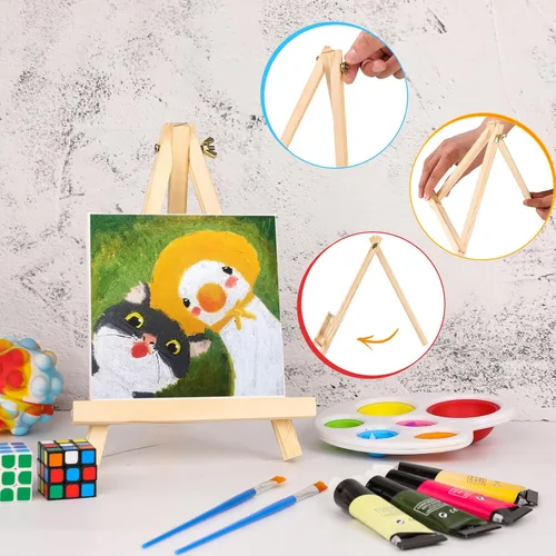 Vista 8 de AROIC Caballete de 9 pulgadas para pintar, paquete de 6 caballetes de madera para letreros, caballetes de mesa para pintar lienzos, caballete