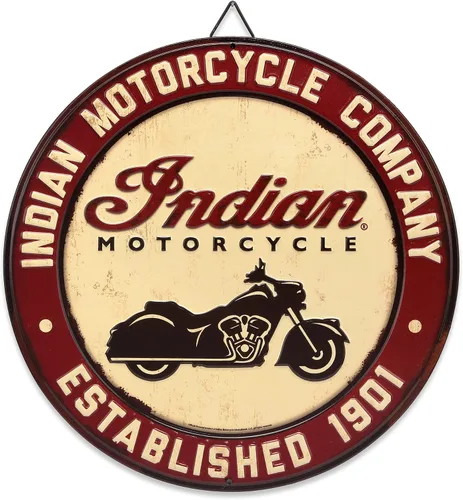 Vista 7 de Letrero redondo de metal en relieve para motocicleta india, arte de pared de motocicleta india vintage para garaje o cueva de hombre