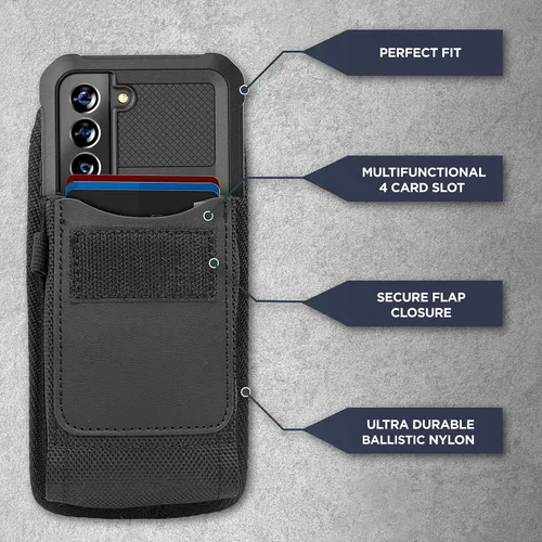 Vista 7 de Funda para cinturón 2 en 1 con funda resistente para Samsung Galaxy S22 - Funda a prueba de golpes con clip de nailon balístico para teléfono (S22)